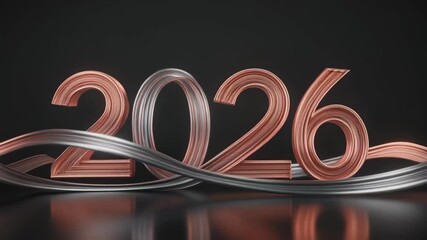 Elegant 3D rendering of the year 2026 in rose gold and silver metals on a dark, reflective background for New Year celebrations - Powered by Adobe