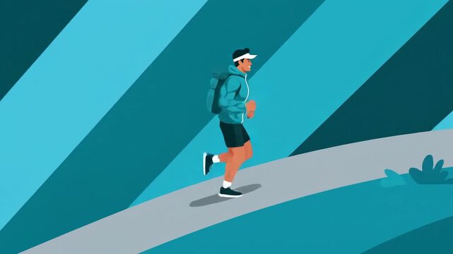 Runner Enjoys a Scenic Run Through Hillside Trail with Backpack and Cap
