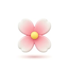 Fototapeta premium Delicate Pink Flower Illustration with Yellow Center on White Background.
