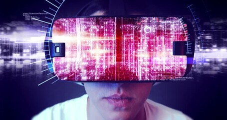 Global connection lines and digital city appearing in VR goggles. Technology Related 3D Concept. - Powered by Adobe