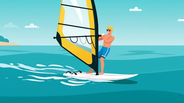 Windsurfing Action: A Vibrant Display Of Skill And Aquatic Activity On The Water