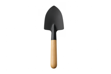 Garden trowel with wooden handle on transparent background