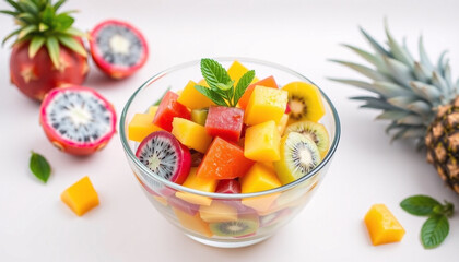 Tropical Fruit Cocktail in Glass Bowl