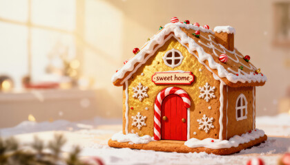 Sweet gingerbread house, festive homemade christmas cookie decoration showing cozy and warm holiday spirit