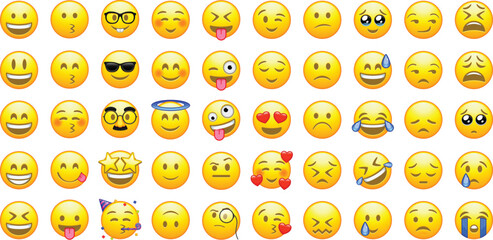 Emoji smile set. Colorful emoticon set isolated on white background. Vector illustration EPS 10