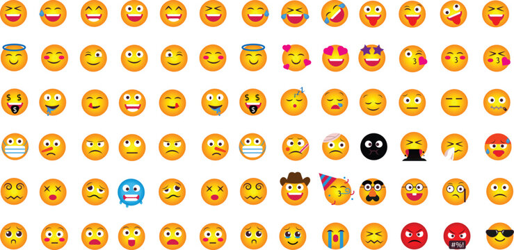 Emoji smile set. Colorful emoticon set isolated on white background. Vector illustration EPS 10