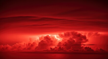 Massive Red Thunderstorm Clouds Illuminating the Night Sky Drama