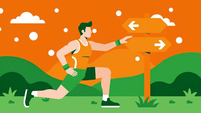 Runner Reaching a Crossroads: Animated Vector Illustration of Directional Choice