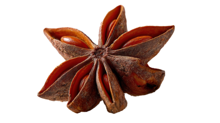 Anis étoilé brun aux huit branches ouvertes sur fond blanc