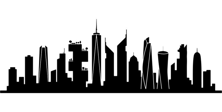 Silhouette of a doha city skyline qatar with skyscrapers and towers.