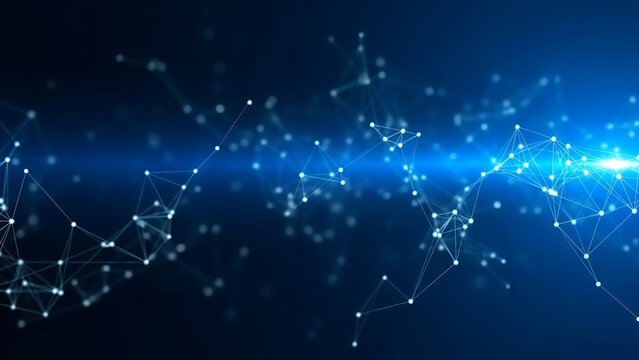 Abstract Network Connection with Blue Background for Technology and Science Concepts Data Communication and Futuristic Design Illustration with Connected Nodes and Lines Forming a Complex System