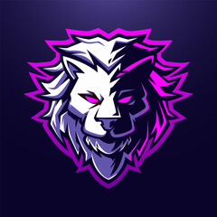 Lion E-sport Mascot Logo. Fierce Purple Neon Gaming Emblem