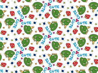 Kawaii Pattern with Ice Cream and Berries