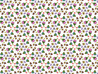 Hand-drawn lovely Cactus and Floral Pattern on White Background