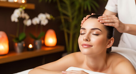 Relaxing Head Massage Woman Receiving Spa Treatment for Serenity and Wellness