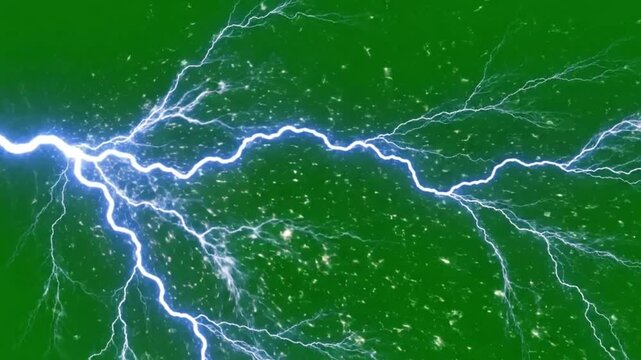 Dynamic lightning strike flashes vibrantly across a green energy field