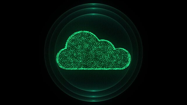 Cloud computing technology concept on dark background. Digital cyber security backdrop. Data cloud storage, protection of private information and data. 3d rendering.