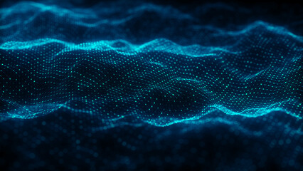 Music color wave of particles and lines. Big data visualization. Abstract blue background with a dynamic wave. 3d rendering.