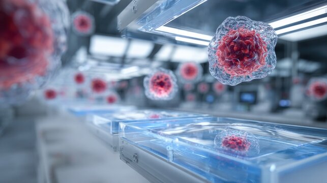 Microscopic cell culture in futuristic laboratory environment