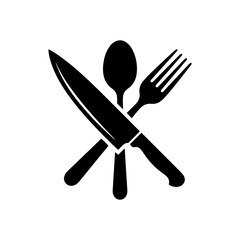 Silhouette of a crossed fork knife and spoon restaurant symbol or icon.