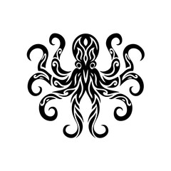 abstract tribal octopus tattoo design with tentacles vector illustration isolated on white background