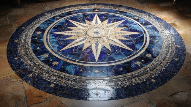 Ornate mosaic compass rose floor detail