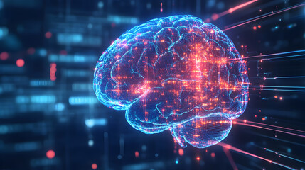 Futuristic Artificial Intelligence Brain with Neural Network and Digital Data Connections