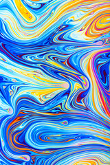 A mesmerizing close-up of a vibrant soap bubble showcasing a kaleidoscope of swirling colors caused by surface light interference.