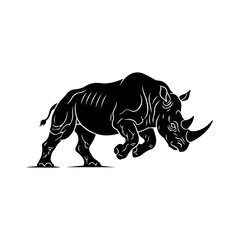 silhouette of a large wild rhinoceros standing side view isolated on white background vector illustration
