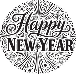 Intricate Circular Happy New Year Typography with Fireworks Design