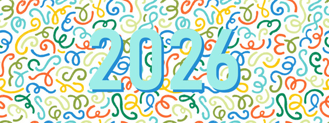 Abstract seamless pattern of 2025 new year. Modern concept withcrayon squiggle lines. 2025 year banner .Modern pattern cute wavy, curvy and swirl lines with chalk texture