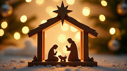 Birth of Jesus: Cozy Nativity Manger with Bokeh Lights