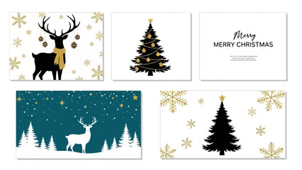 Elegant Christmas Card Collection: Vector Deer, Trees, and Festive Designs for Holiday Cheer © Busters 