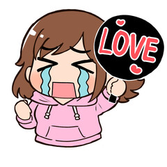Fangirl cheering illustration with tears of joy
(推し活を楽しむ女の子【泣き】)