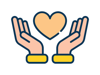 Obraz premium Two open hands gently holding a heart symbol, representing care and compassion in a simplified graphic style.