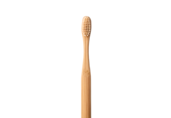 Bamboo toothbrush head close-up showing natural bristles detail, isolated on a transparent background