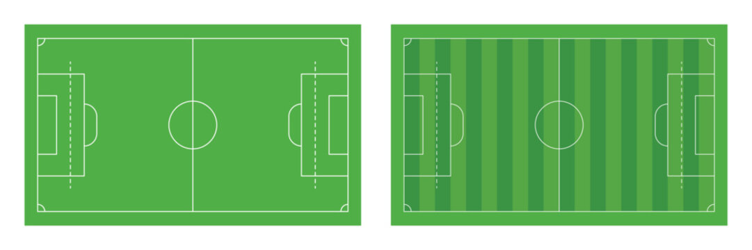 Football field and  Soccer pitch scheme in top, side, and perspective view &ndash; Realistic green grass vector illustration.
