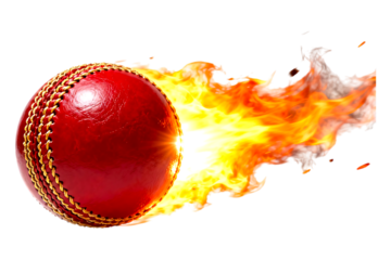 Red cricket ball trailing fire flames sport cricket ball, red, fire, flames, sport, game, motion, speed, energy, power, intensity, heat, burning, hot, action, dynamic, aggressive, impact, explosion, d