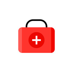 Obraz premium First aid kit flat icon showing medical box symbol for emergency care, health, and safety, isolated on white background