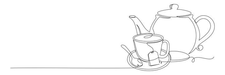 tea cup and teapot line art style vector 3.eps