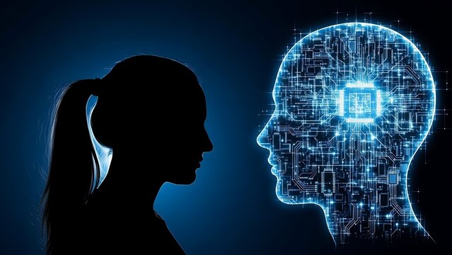 Artificial Intelligence and Human Connection Future of Technology Meeting of Minds Between Human and AI Technology Concept of Neural Networks and Machine Learning Digital Brain Interface