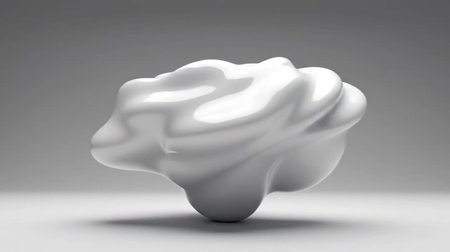 Seamless loop of an amorphous white blank solid object smoothly deforming and undulating in slow motion against a clean gray studio background design element, undulating, professional
