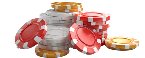 3d casino chips and coin on transparent background, png