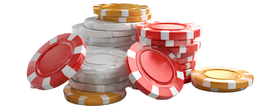 3d casino chips and coin on transparent background, png