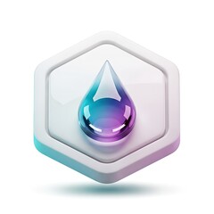Abstract 3D Icon of a Water Drop on Hexagon.