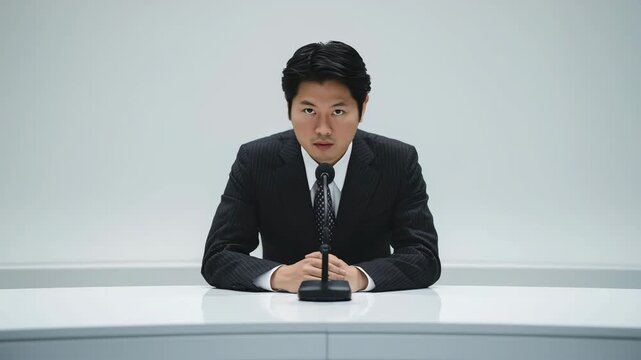 男性が記者会見で深く頭を下げる姿