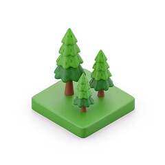 Isometric Trees on Green Base - Low Poly Forest Scene.