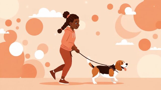 Woman And Her Loyal Beagle Dog Have Fun During Outing With Leash At Park