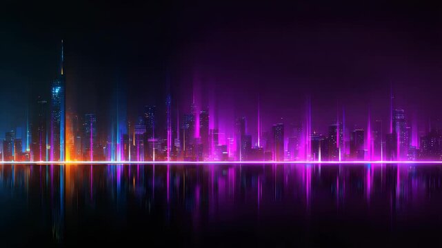 cityscape with space and neon light effect. Modern hi-tech, science, futuristic technology concept. Abstract digital high tech city design for banner background