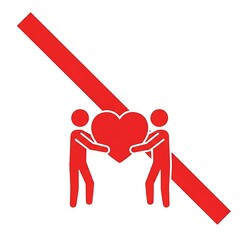 Red icon of two people holding a heart, crossed out by a diagonal red stripe.